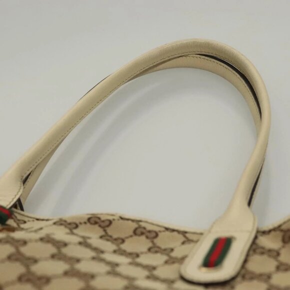 GUCCI GG Canvas Web Sherry Line Pretty Tote Bag Beige Gold 163805 Auth BA4357 - Picture 9 of 16